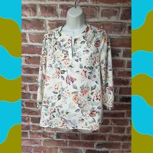 Dalia Floral Blouse S | White V Neck Pullover Top Boho Chic Cottagecore